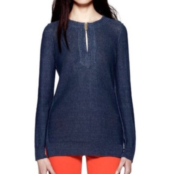 Tory Burch Orrin Navy Blue Linen Tunic Sweater Size XS, EUC - Picture 1 of 5